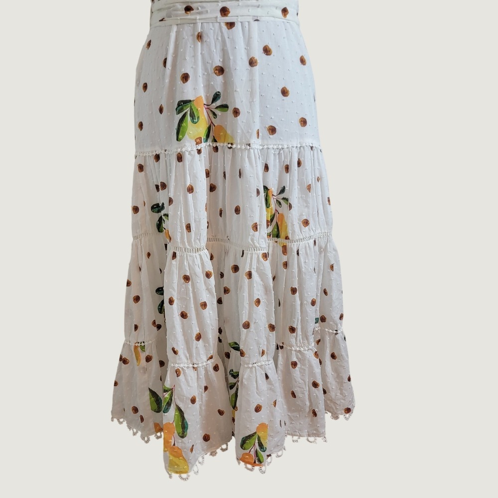 Farm Rio Women XS White Lemon Polka Dot Tiered Halter Maxi Dress Vacation Picnic - Picture 8 of 16
